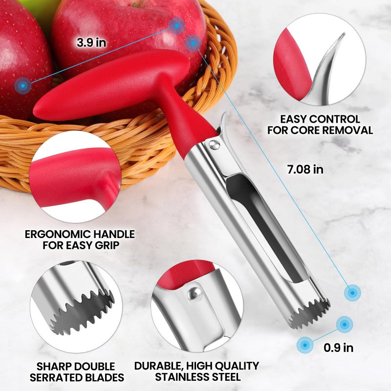 SCHVUBENR Premium Apple Corer Tool - Easy to Use and Clean - Sturdy Apple Core Remover with Sharp Serrated Blades - Stainless Steel Corers for Apple and Pear - Core Fruits with Ease(Red) - Image 3